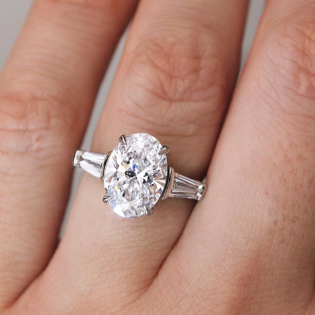 3.0CT Oval Lab Grown  Diamond Three Stone Style Engagement Ring