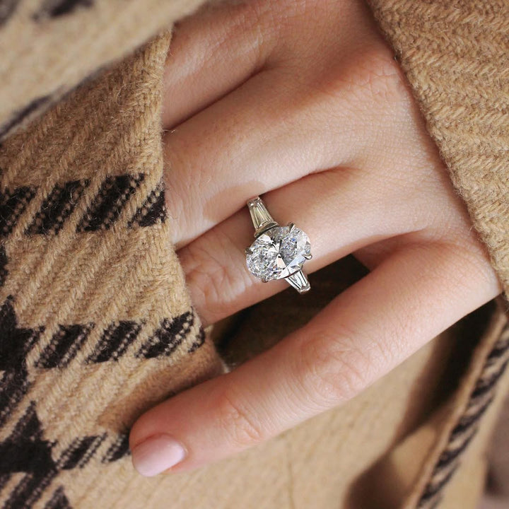 3.0CT Oval Lab Grown  Diamond Three Stone Style Engagement Ring