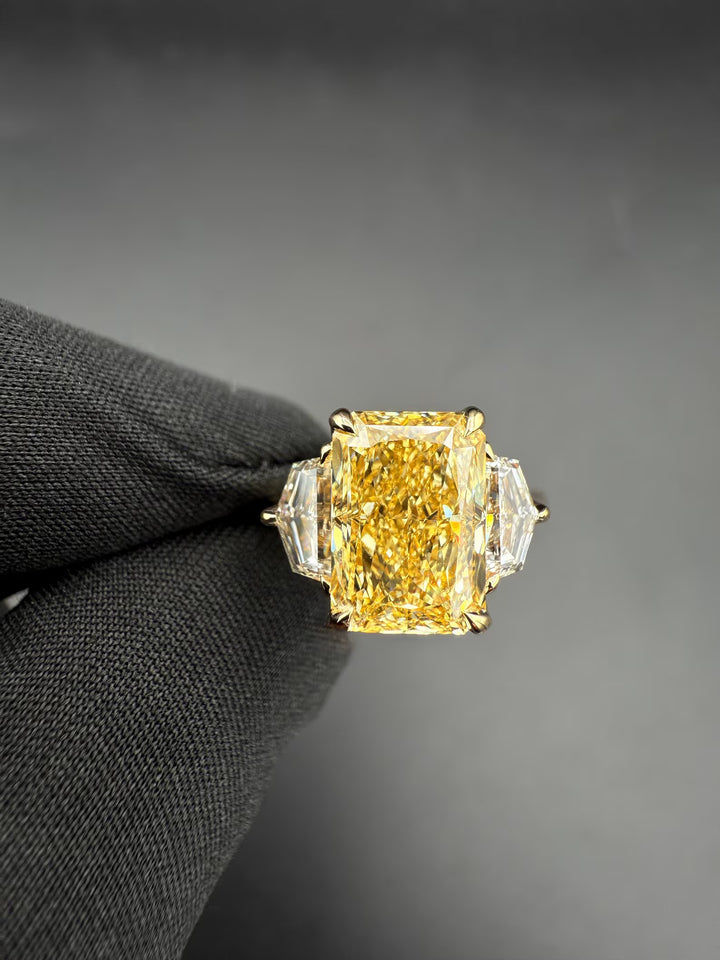 3ct Yellow Radiant Lab DiamondRadiant Cut Three Stone Engagement RingYellow Lab Grown Diamond Trilogy Ring