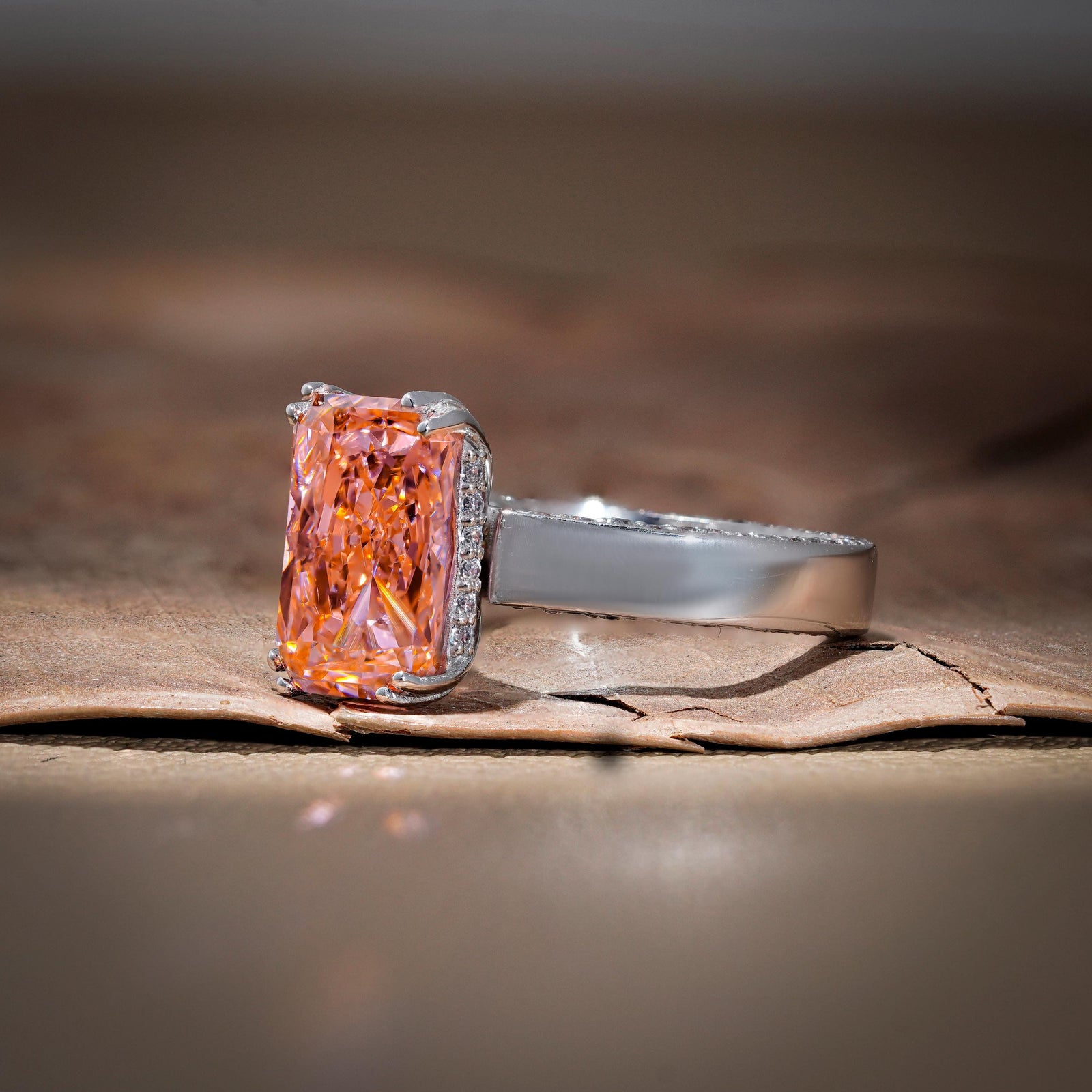  3ct pink diamond, colored lab grown diamond, ethical engagement ring, lab created pink diamond.