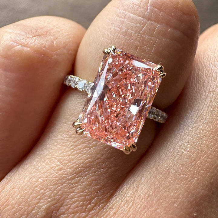 arge Pink Diamond Engagement RingFancy Vivid Pink Radiant Lab Diamond5ct Pink Radiant Diamond on HandLuxury Pink Diamond Ring for Her