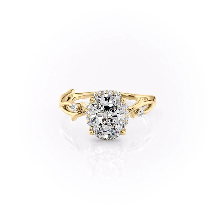 3.0CT Cushion Lab Grown E/VVS1 Diamond Unique Twig Engagement Ring