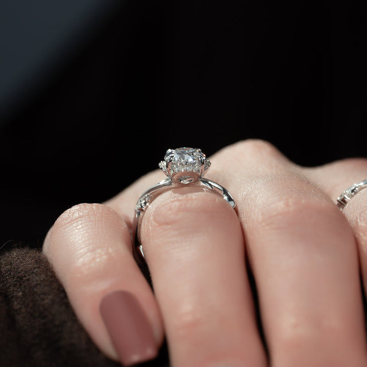 2.0CT Oval Lab Grown E/VVS1 Diamond Nature Inspired Engagement Ring