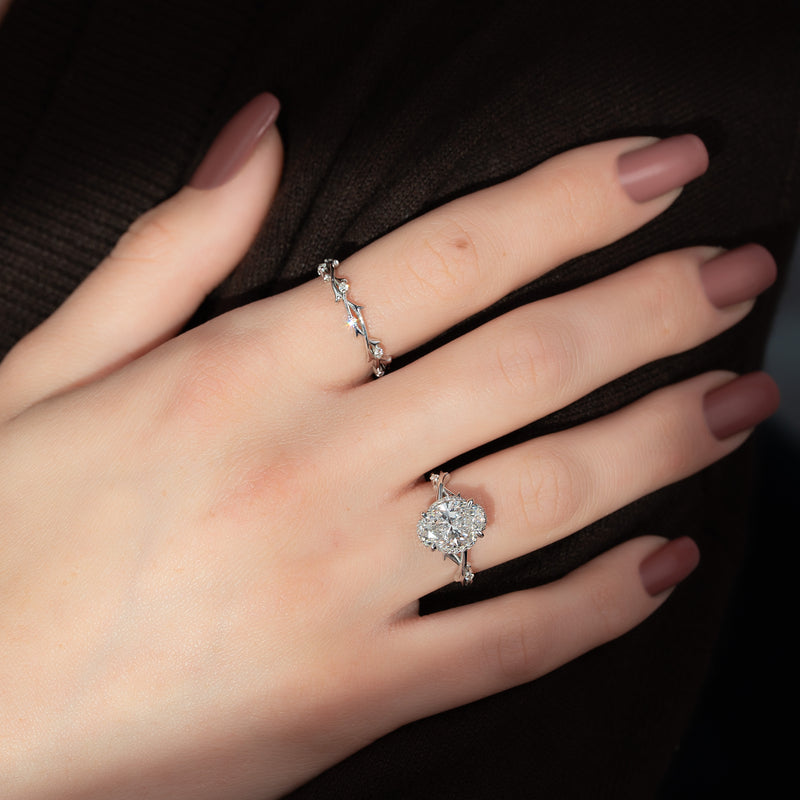 2.0CT Oval Lab Grown E/VVS1 Diamond Nature Inspired Engagement Ring