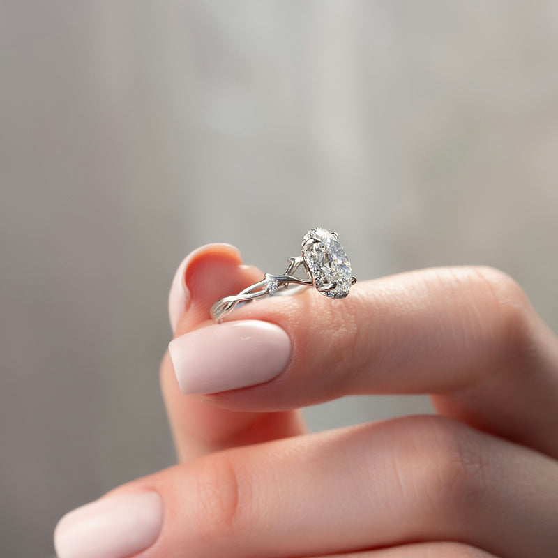 2.0CT Oval Lab Grown E/VVS1 Diamond Nature Inspired Engagement Ring