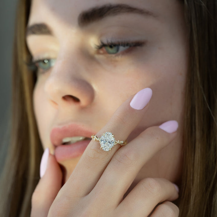 2.0CT Oval Lab Grown E/VVS1 Diamond Nature Inspired Engagement Ring