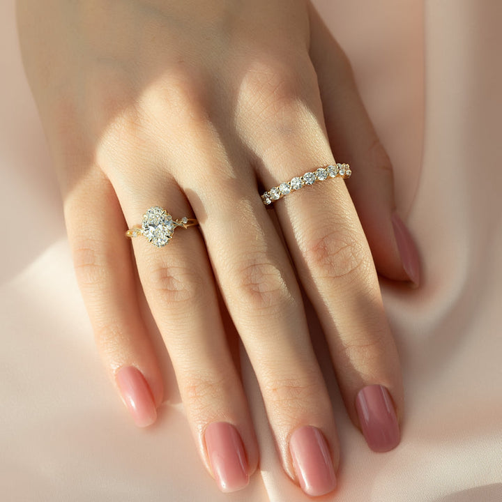 2.0CT Oval Lab Grown E/VVS1 Diamond Nature Inspired Engagement Ring