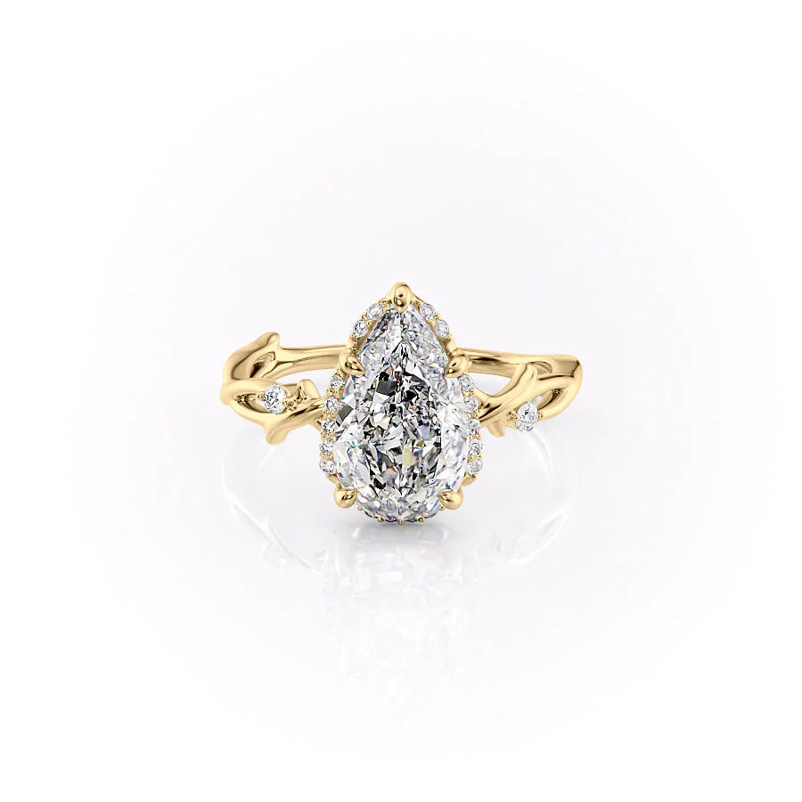 2.0CT Pear Lab Grown E/VS1 Unique Nature Inspired Diamond Engagement Ring