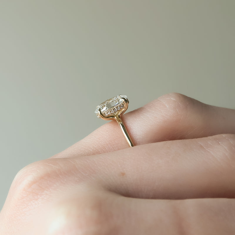 3.50CT Oval Lab Grown F/VVS2 Diamond Hidden Halo Engagement Ring