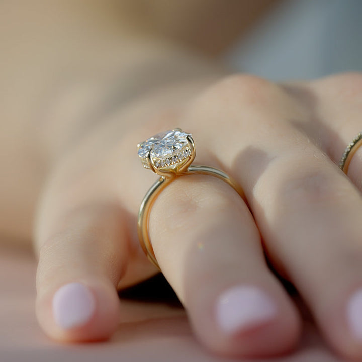 3.50CT Oval Lab Grown F/VVS2 Diamond Hidden Halo Engagement Ring