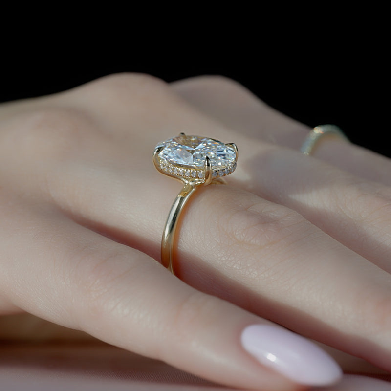 3.50CT Oval Lab Grown F/VVS2 Diamond Hidden Halo Engagement Ring