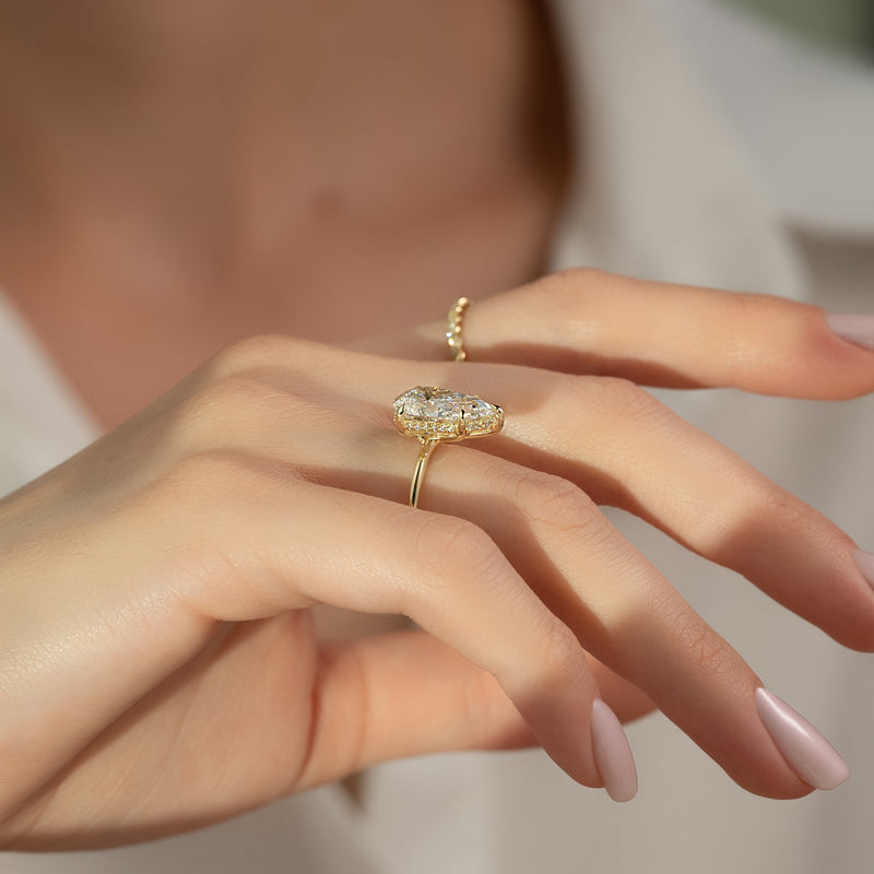 2.50CT Pear Lab Grown F/VVS2 Diamond Hidden Halo Engagement Ring