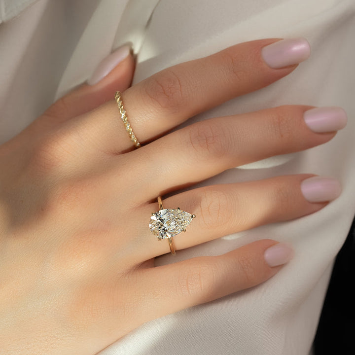 2.50CT Pear Lab Grown F/VVS2 Diamond Hidden Halo Engagement Ring