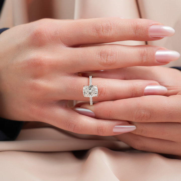 2.50CT Cushion Lab Grown E/VVS2 Diamond Hidden Halo Engagement Ring