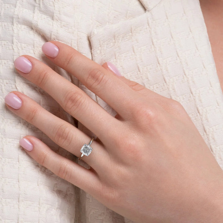 3.0CT Cushion Lab Grown E/VVS1 Tulip Set Diamond Engagement Ring