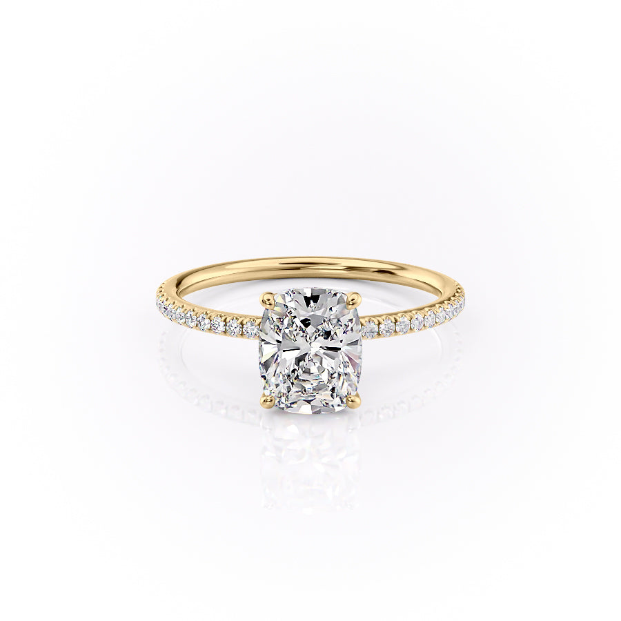 3.0CT Elongated Cushion Lab Grown F/VVS2 Diamond Tulip Set Engagement Ring