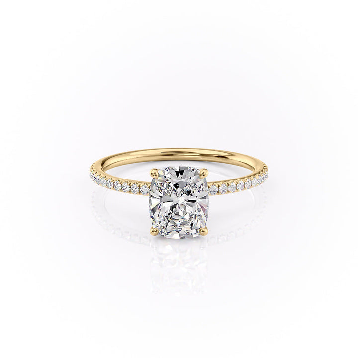 3.0CT Elongated Cushion Lab Grown F/VVS2 Diamond Tulip Set Engagement Ring