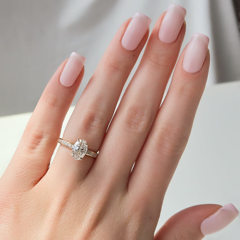 2.0CT Oval Lab Grown E/VS2 Diamond Channel Set Engagement Ring