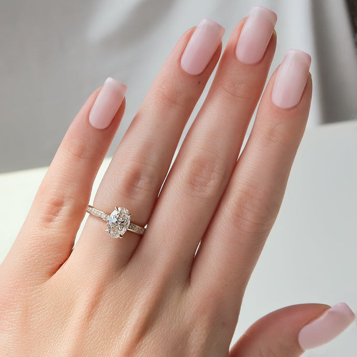 2.0CT Oval Lab Grown E/VS2 Diamond Channel Set Engagement Ring