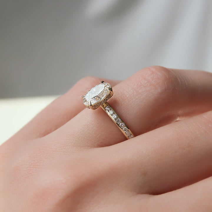 2.0CT Oval Lab Grown E/VS2 Diamond Channel Set Engagement Ring