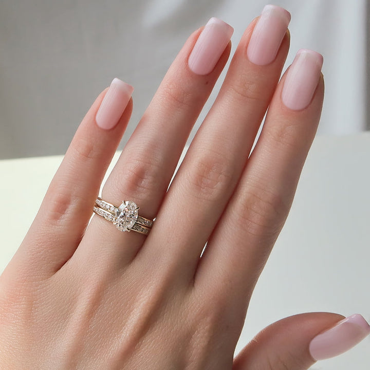 2.0CT Oval Lab Grown E/VS2 Diamond Channel Set Engagement Ring