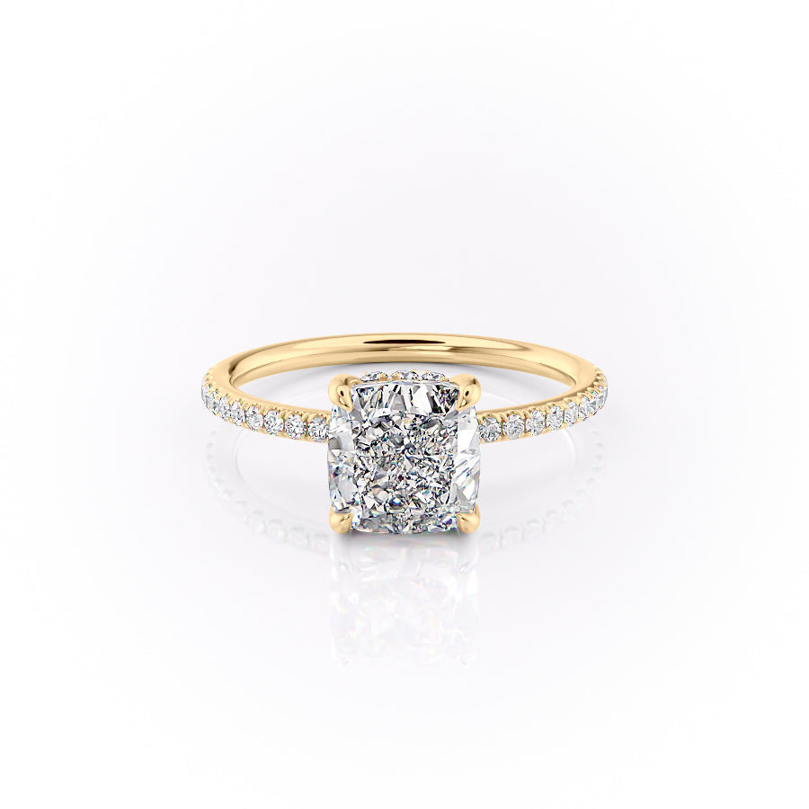 1.50CT Cushion Lab Grown F/VVS1 Hidden Halo Diamond Pave Engagement Ring