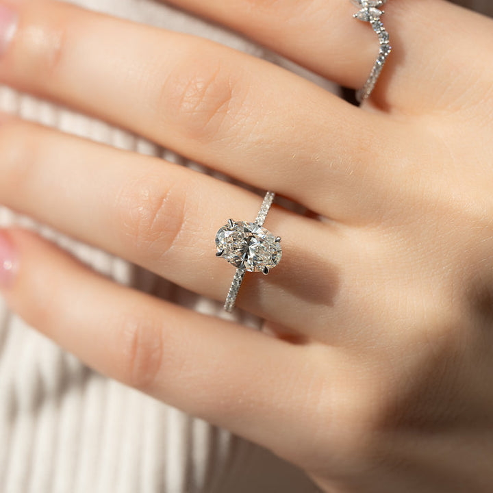 3.0CT Oval Lab Grown F/VS1 Diamond Unique Pave Engagement Ring