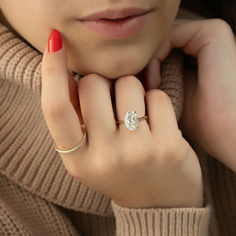 3.50CT Oval Lab Grown F/VS2 Unique Solitaire Diamond Engagement Ring