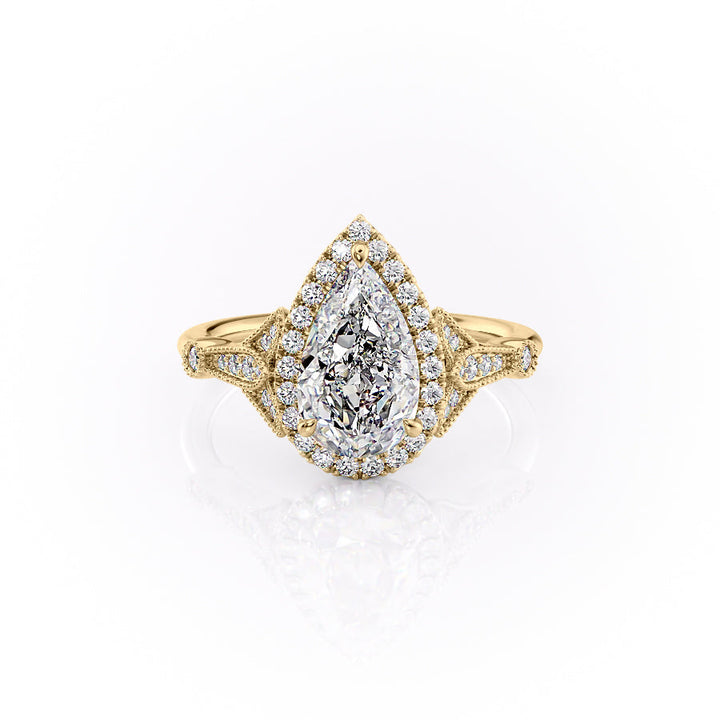 2.0CT Pear Lab Grown E/VVS1 Unique Milgrain Cluster Diamond Engagement Ring