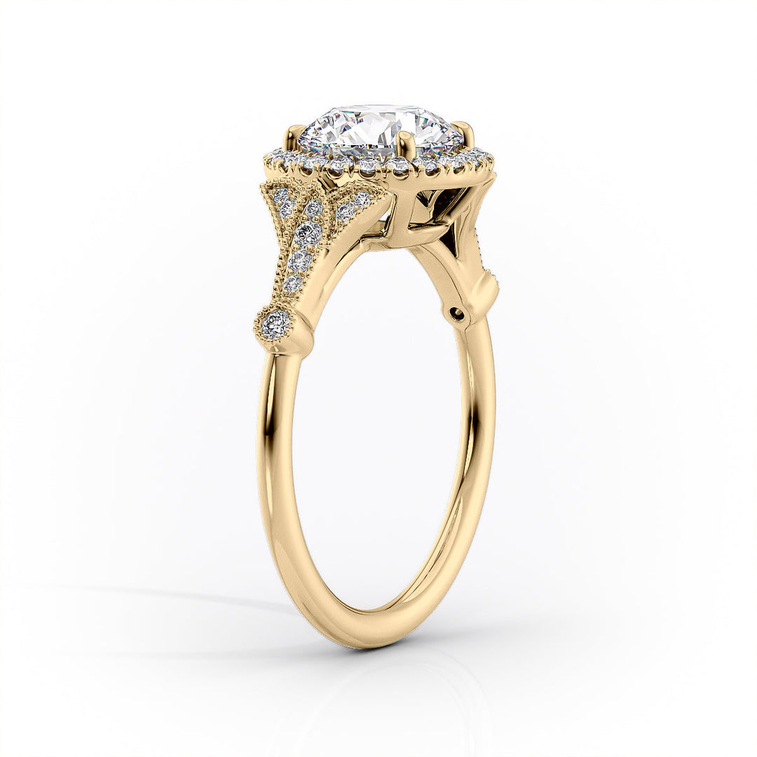 1.50CT Round Lab Grown F/VS1 Halo Diamond Vintage Engagement Ring