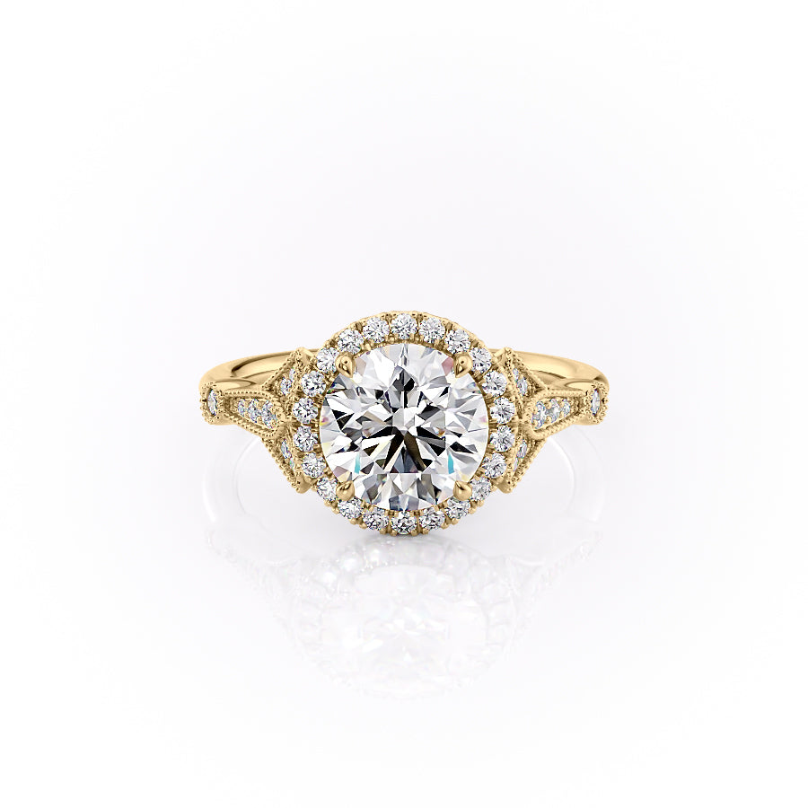 1.50CT Round Lab Grown F/VS1 Halo Diamond Vintage Engagement Ring