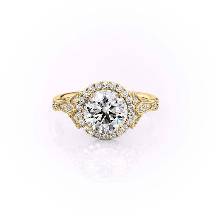 1.50CT Round Lab Grown F/VS1 Halo Diamond Vintage Engagement Ring