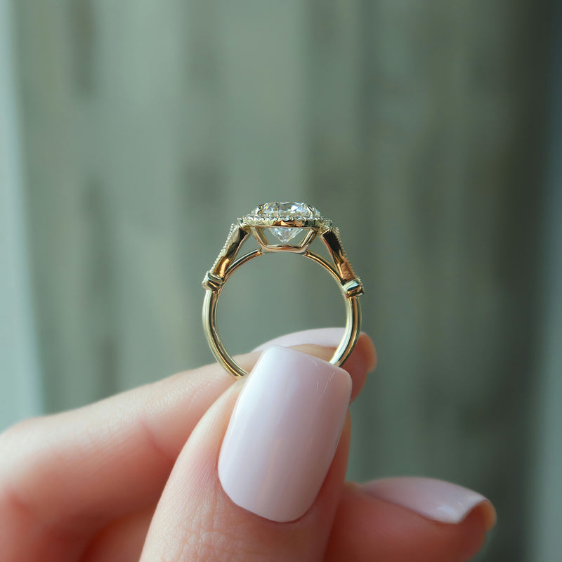 1.50CT Round Lab Grown F/VS1 Halo Diamond Vintage Engagement Ring