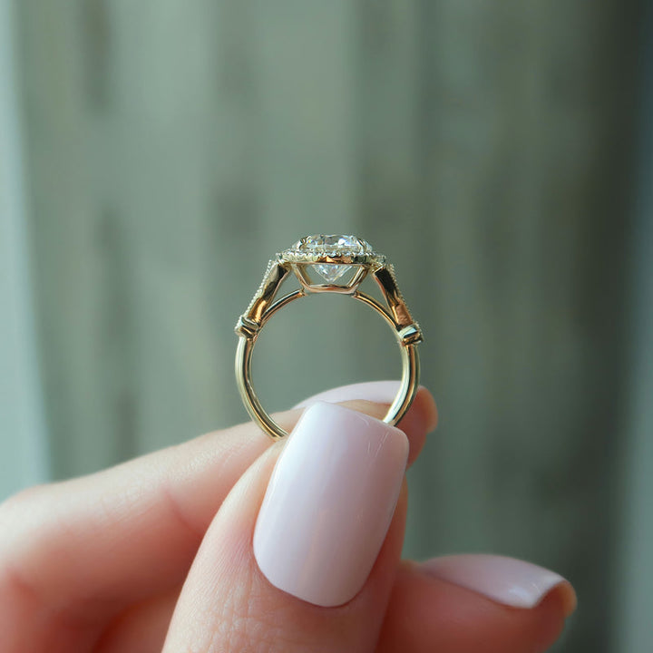1.50CT Round Lab Grown F/VS1 Halo Diamond Vintage Engagement Ring