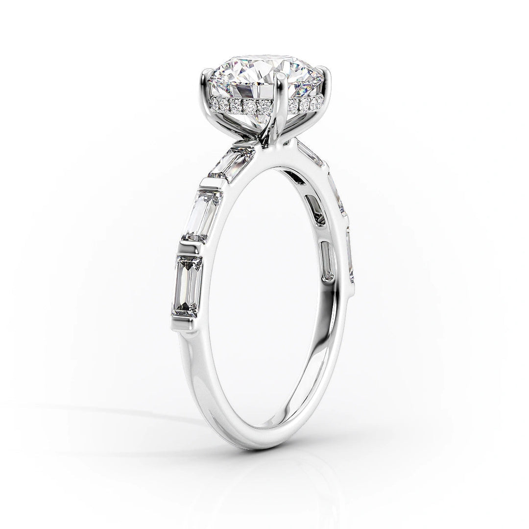 3.0CT Oval Lab Grown F/VS1 Diamond Bar Set Pave Engagement Ring