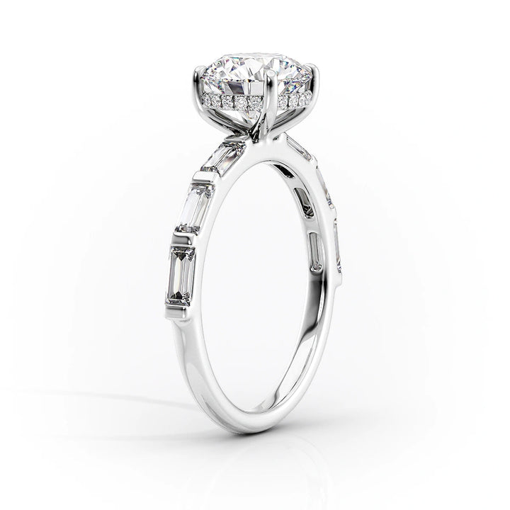 3.0CT Oval Lab Grown F/VS1 Diamond Bar Set Pave Engagement Ring
