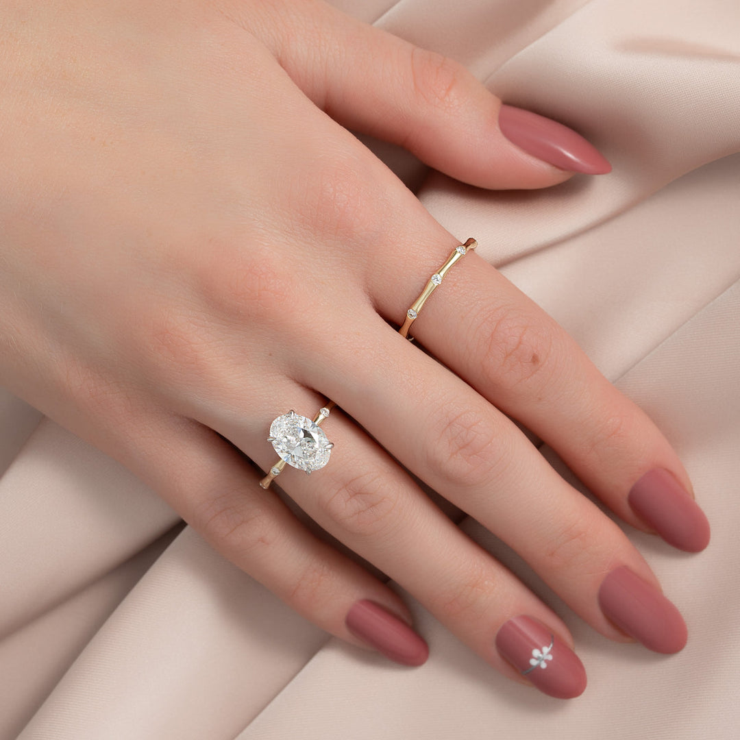 2.50CT Oval Lab Grown F/VS1 Diamond Distance Pave Engagement Ring