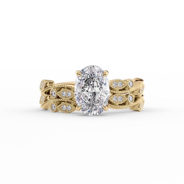 2.0CT Oval Lab Grown E/VVS1 Diamond Vintage Nature Inspired Engagement Ring
