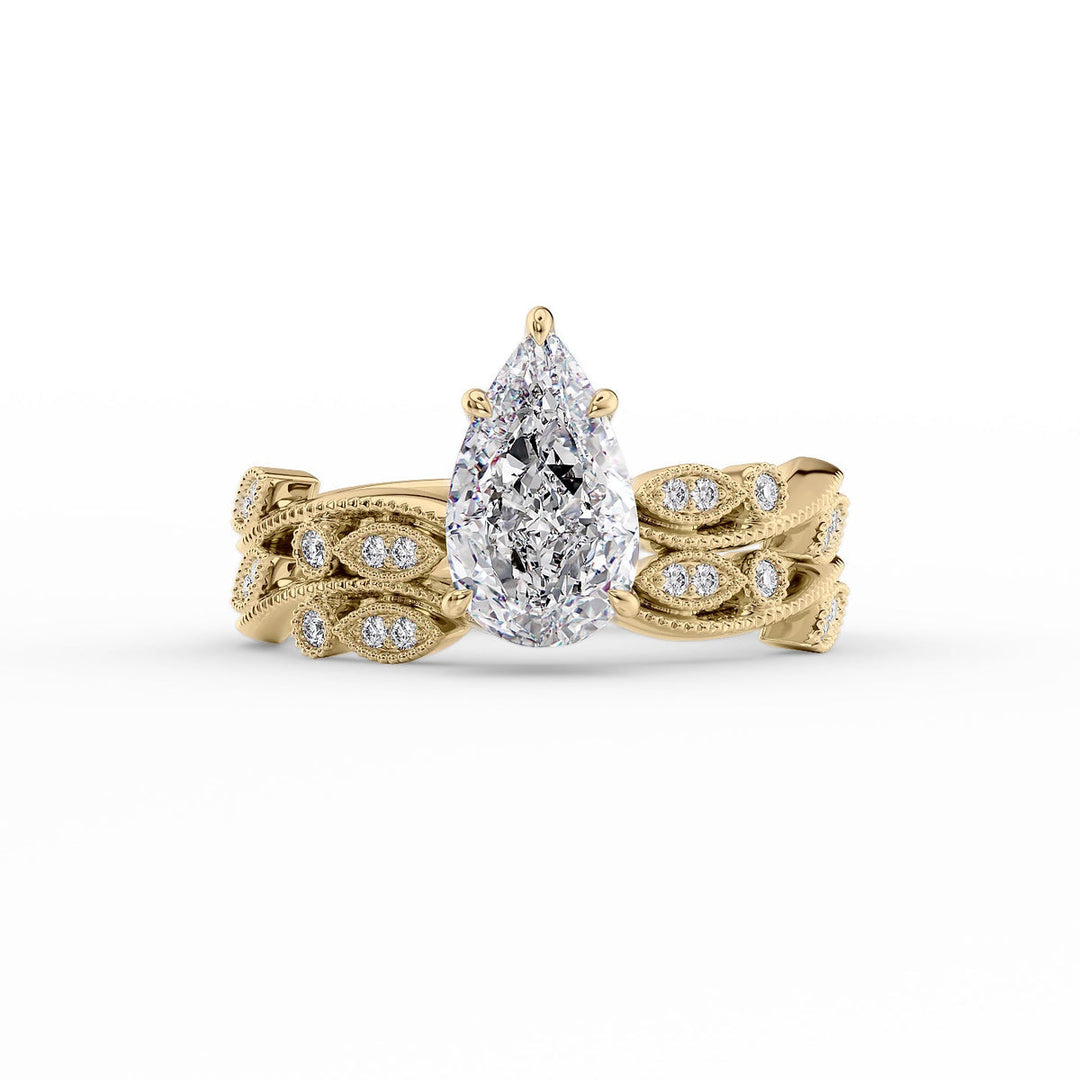 2.50CT Pear Lab Grown E/VS1 Milgrain Diamond Vintage Engagement Ring