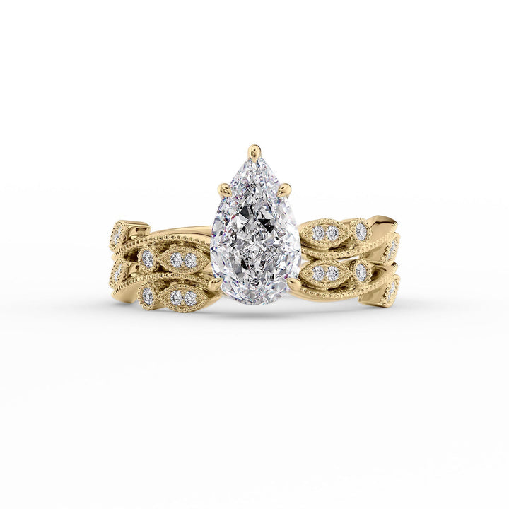 2.50CT Pear Lab Grown E/VS1 Milgrain Diamond Vintage Engagement Ring