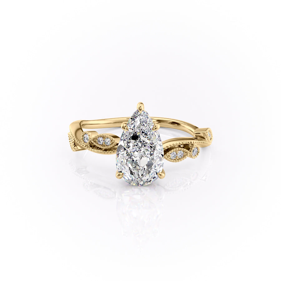 2.0CT Pear Lab Grown E/VVS2 Diamond Vintage Nature Inspired Engagement Ring
