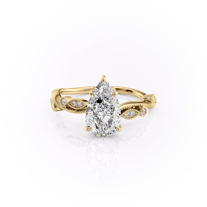 2.50CT Pear Lab Grown E/VS1 Milgrain Diamond Vintage Engagement Ring