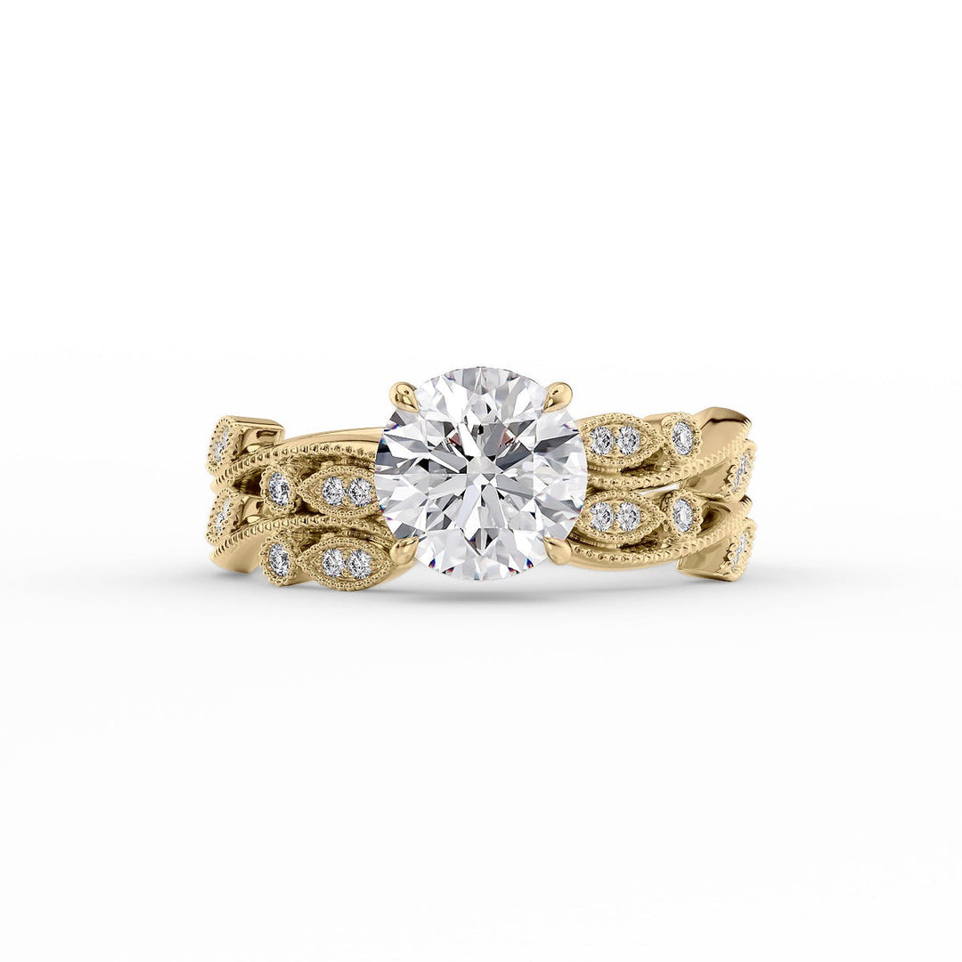 2.0CT Round Lab Grown F/VVS1 Diamond Vintage Milgrain Pave Engagement Ring