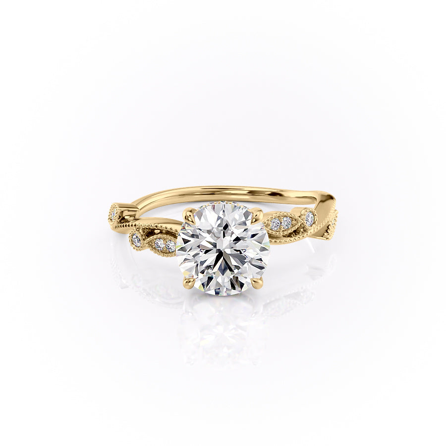 2.0CT Round Lab Grown F/VVS1 Diamond Vintage Milgrain Pave Engagement Ring
