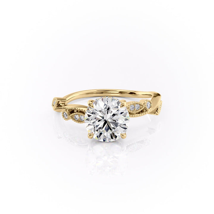 2.0CT Round Lab Grown F/VVS1 Diamond Vintage Milgrain Pave Engagement Ring