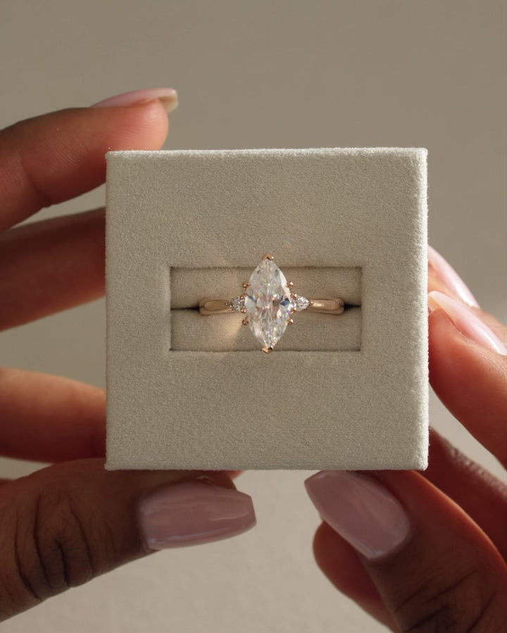 1.0ct-2.0ct Marquise Cut Lab Grown Diamond Three Stone Engagement Ring