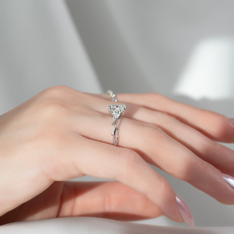 2.0CT Cushion Lab Grown E/VVS2 Twig Diamond Three Stone Engagement Ring