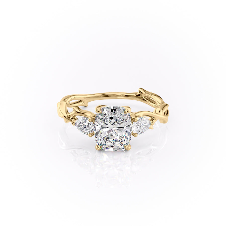 2.0CT Cushion Lab Grown E/VVS2 Twig Diamond Three Stone Engagement Ring