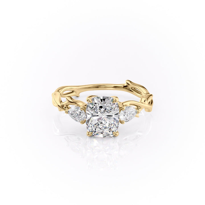 2.0CT Cushion Lab Grown E/VVS2 Twig Diamond Three Stone Engagement Ring