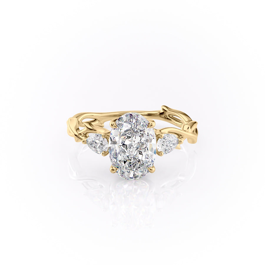 2.0CT Oval Lab Grown E/VS2 Diamond Three Stone Twig Engagement Ring
